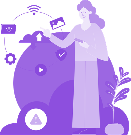 Woman Connecting Network  Illustration