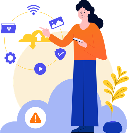 Woman Connecting Network  Illustration