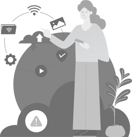 Woman Connecting Network  Illustration