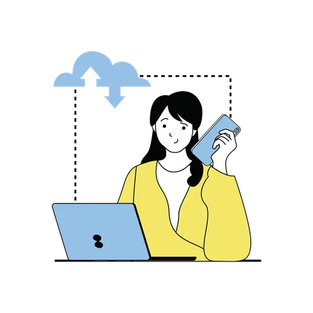 Woman connecting with cloud  Illustration