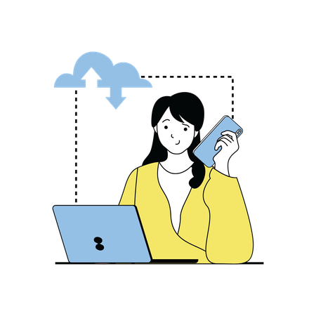 Woman connecting with cloud  Illustration