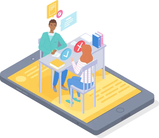 Isometric Illustration Of Phone Online Consultation Doctor With Patient Through Videocall Physician Give Advices Writting Recipe For Woman Medical App Virtual Help At Distance Online Medicine Illustration