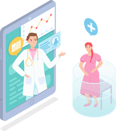 Woman Consulting Doctor Online  Illustration