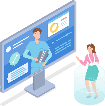 Woman Consulting Doctor Online  Illustration