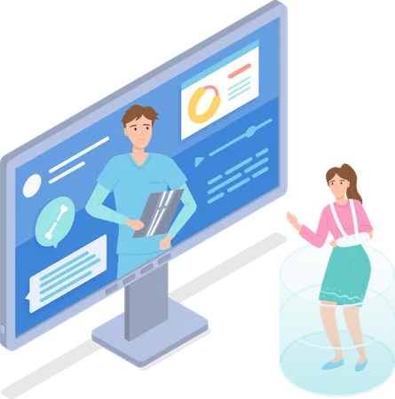 Woman Consulting Doctor Online  Illustration