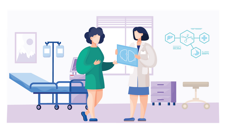 Woman consulting female specialist about brain disorder  Illustration