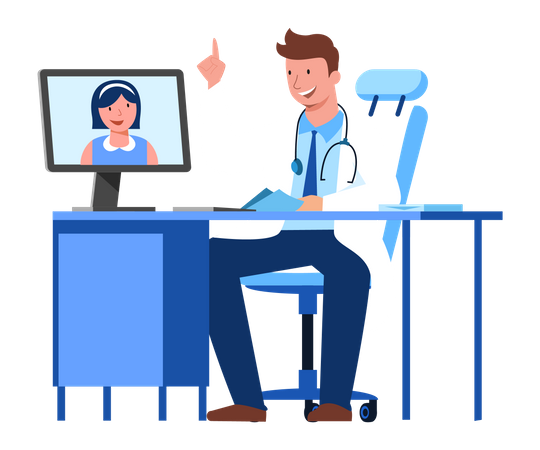 Woman consulting with doctor via video call Illustration