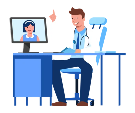 Woman consulting with doctor via video call  Illustration