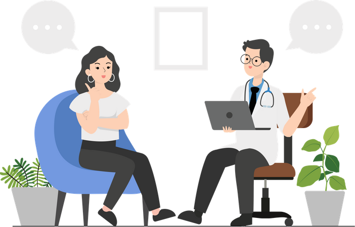Woman consulting with psychiatrist Illustration