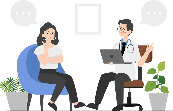 Woman consulting with psychiatrist Illustration