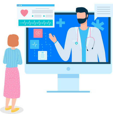 Woman Consults Cardiologist Online  Illustration