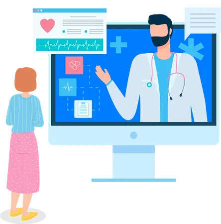 Woman Consults Cardiologist Online  Illustration