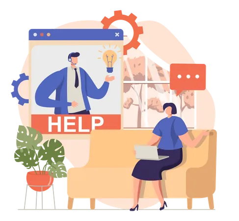 Woman contacting online support  Illustration