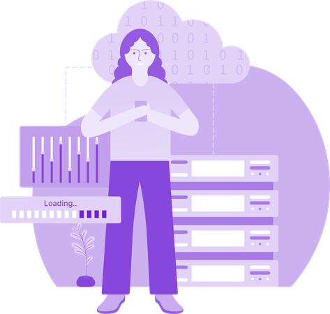 Woman Control Data of server  Illustration