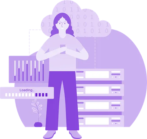 Woman Control Data of server  Illustration