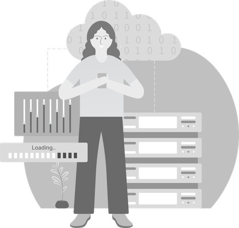Woman Control Data of server  Illustration