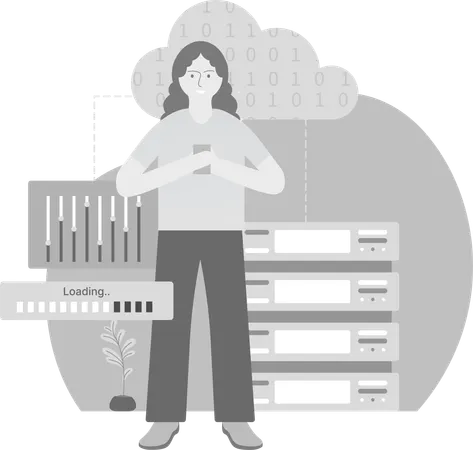 Woman Control Data of server  Illustration