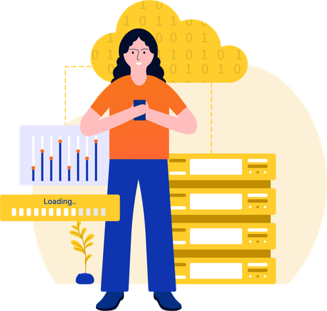 Woman Control Data of server  Illustration