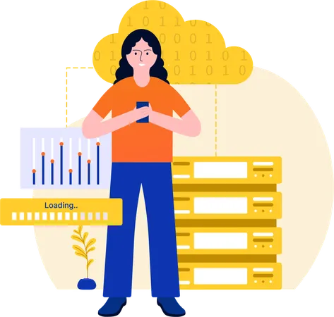 Woman Control Data of server  Illustration