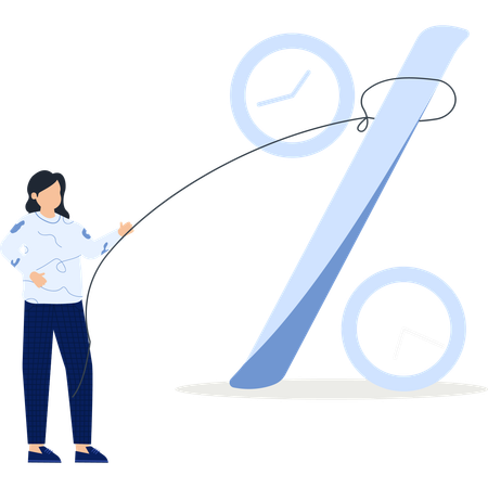 Woman Controlling a Percentage Symbol with Clock Elements  of Time and Finance  Illustration