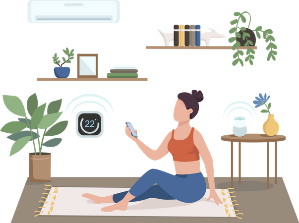 Woman controlling air conditioning Illustration