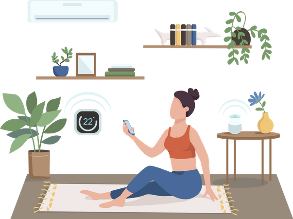 Woman controlling air conditioning  Illustration