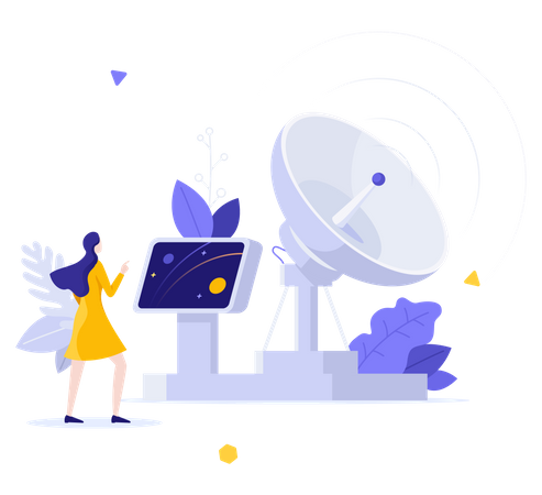 Woman Controlling Satellite Dish Illustration