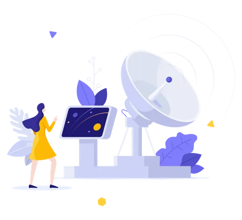 Woman Controlling Satellite Dish Illustration
