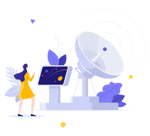 Woman Controlling Satellite Dish  Illustration