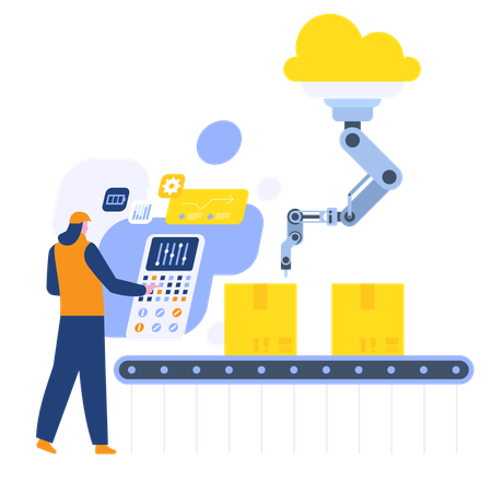 Woman controls work at control panel  Illustration