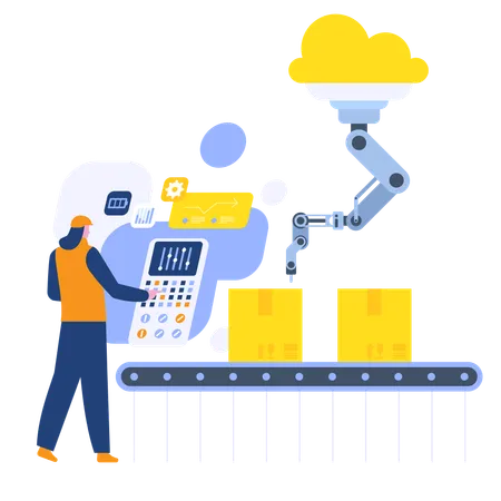 Woman controls work at control panel  Illustration