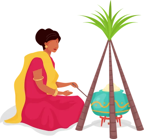 Woman cook traditional food  Illustration