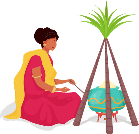 Woman cook traditional food  イラスト