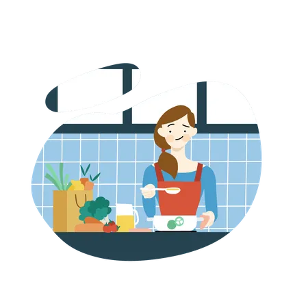 Woman cooking at Home  Illustration