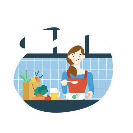Woman cooking at Home  일러스트레이션