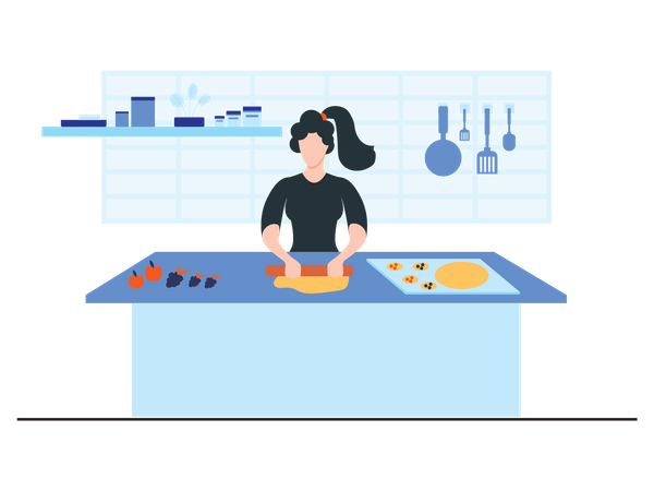 Woman Cooking Chapati Illustration