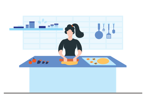 Woman Cooking Chapati  Illustration