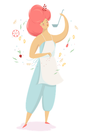 Woman cooking dinner Illustration