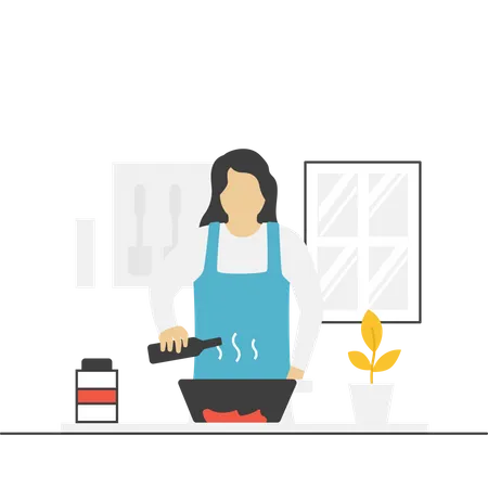Woman Cooking Food  Illustration