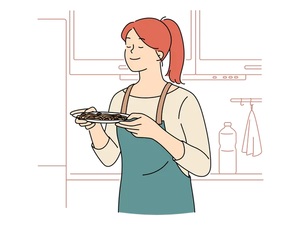 Woman cooking food Illustration