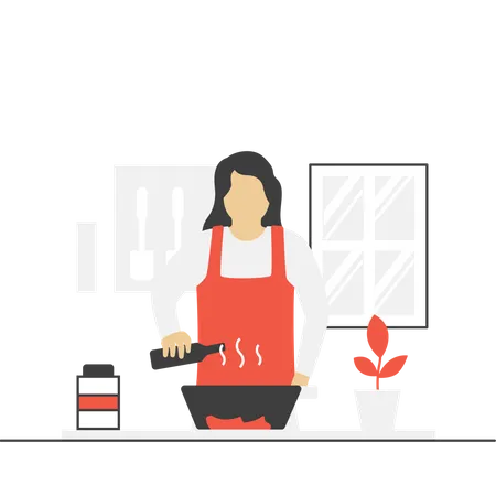 Woman Cooking Food  Illustration