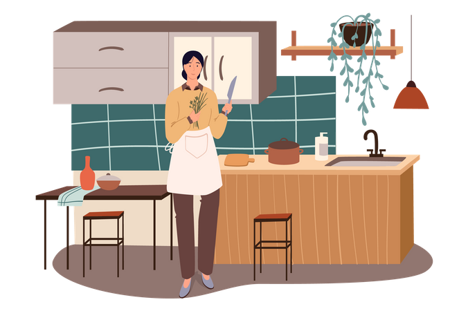 Woman Cooking Food  Illustration