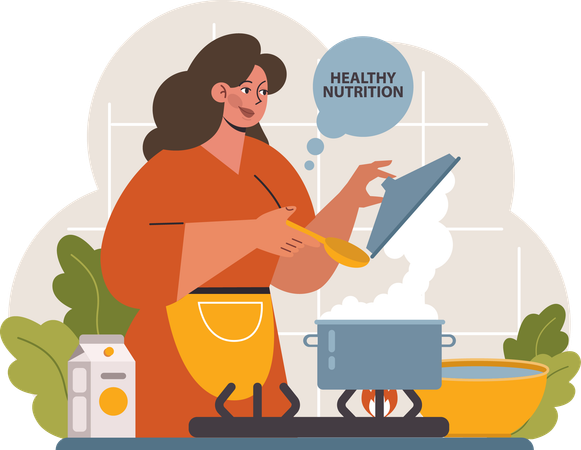 Woman cooking healthy food  Illustration