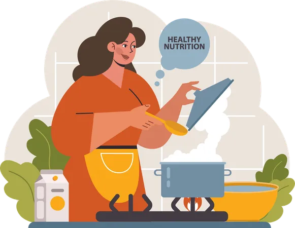 Woman cooking healthy food  Illustration