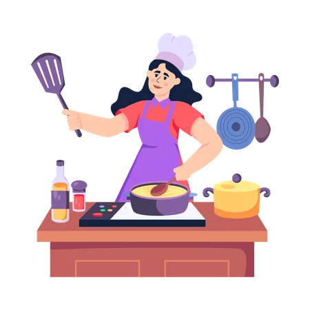 Woman Cooking In Kitchen  Illustration