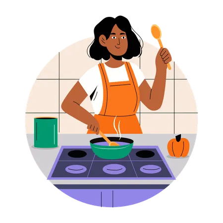 Woman Cooking in kitchen  Illustration