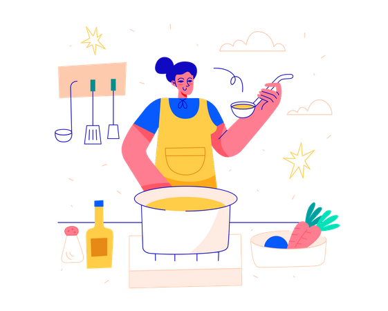 Woman Cooking in Kitchen Illustration