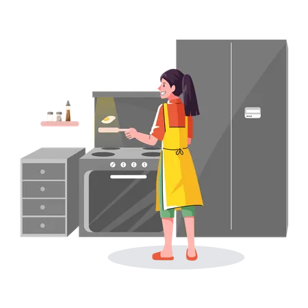 Woman cooking in kitchen  일러스트레이션