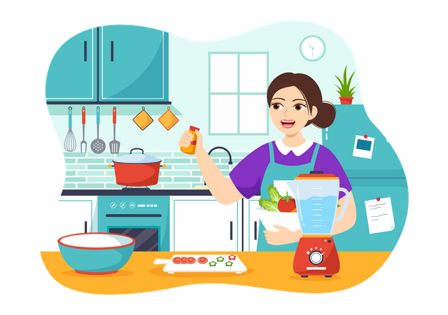 Woman cooking in kitchen  Illustration