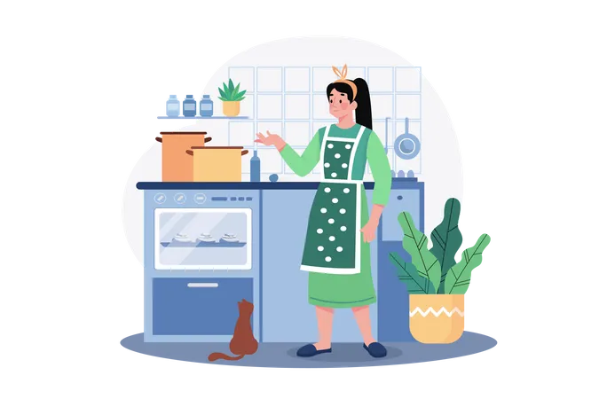 Woman cooking in kitchen  Illustration